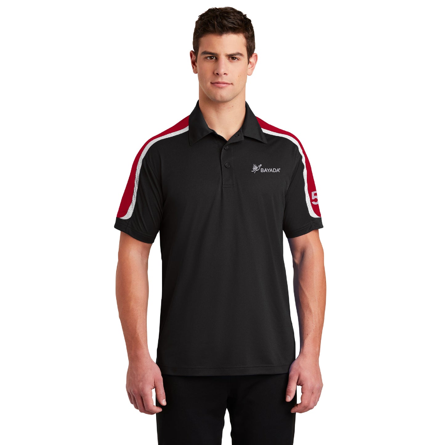 Tricolor Shoulder Polo-Blk/Red/White